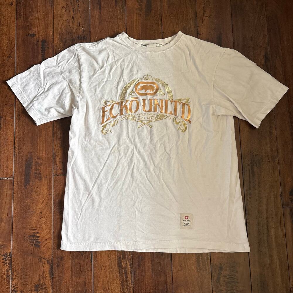 Y2K Skater Ecko Unltd Graphic T Shirt Mens XL White 2000s Grunge Streetwear